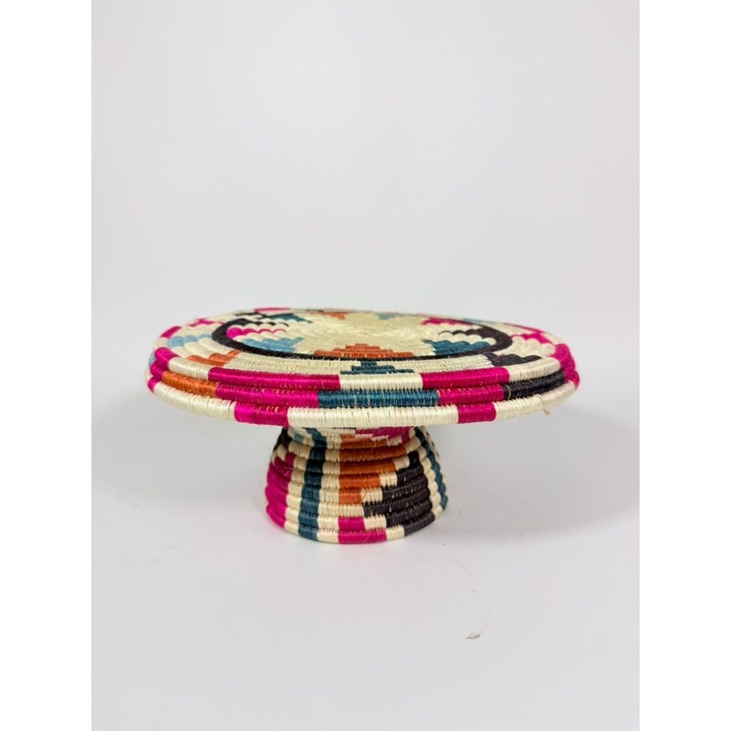 Plate Stand Riser Hand Woven Coil Basket Style Kitchen Home Decor Serving Ware Colorful African Handmade