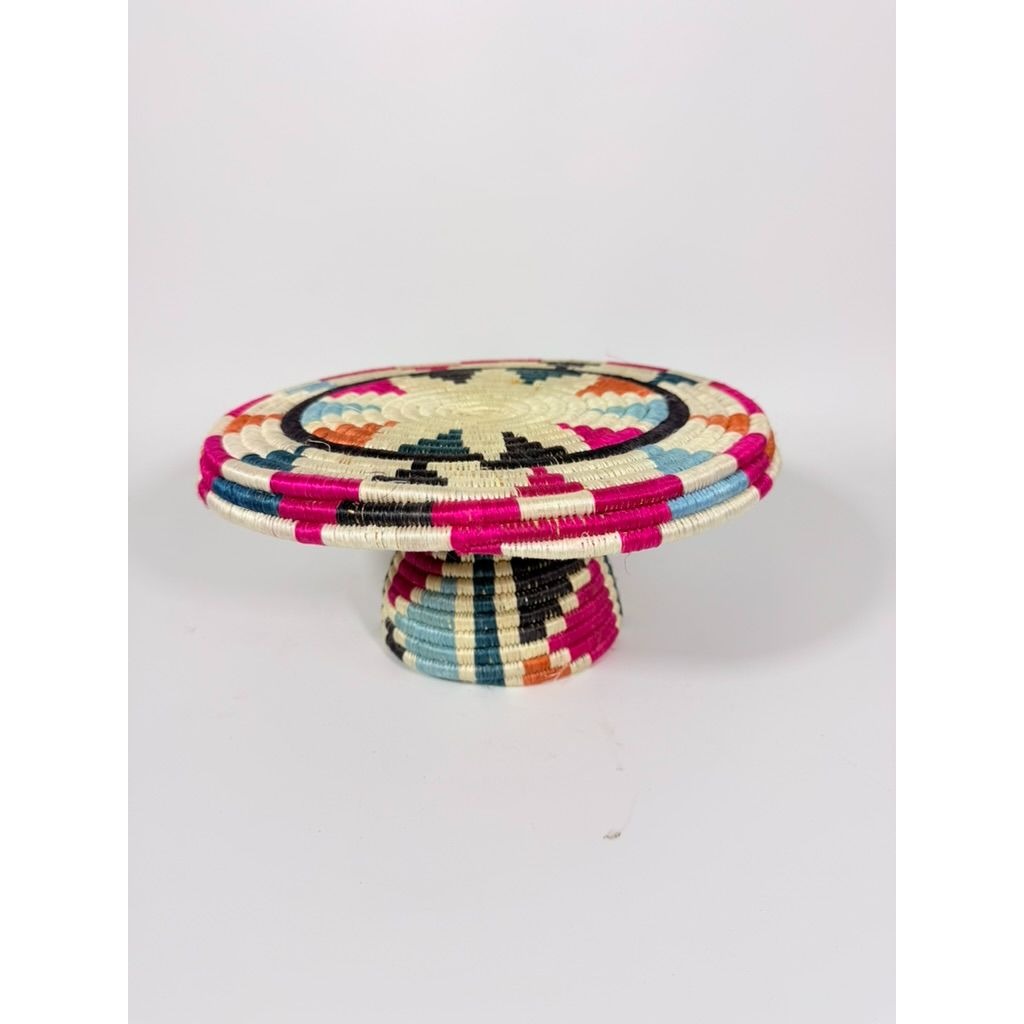 Plate Stand Riser Hand Woven Coil Basket Style Kitchen Home Decor Serving Ware Colorful African Handmade