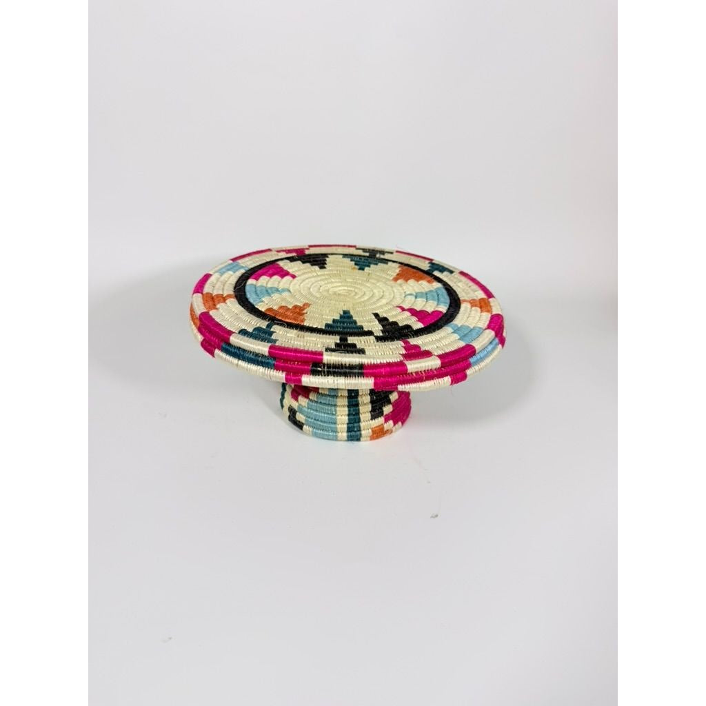 Plate Stand Riser Hand Woven Coil Basket Style Kitchen Home Decor Serving Ware Colorful African Handmade