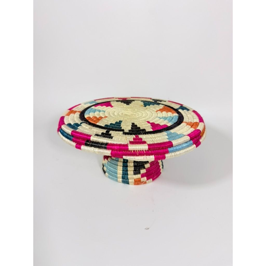 Plate Stand Riser Hand Woven Coil Basket Style Kitchen Home Decor Serving Ware Colorful African Handmade