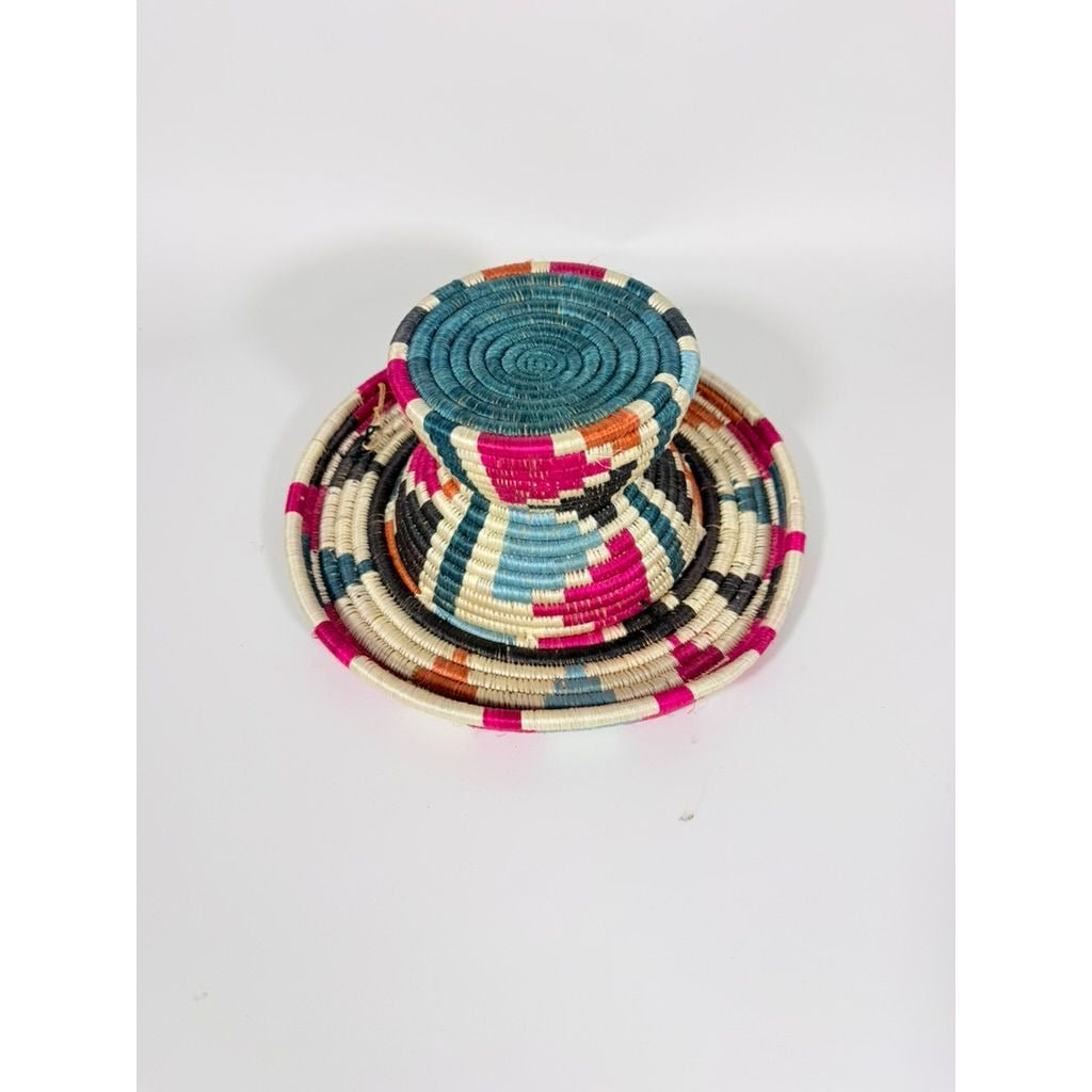 Plate Stand Riser Hand Woven Coil Basket Style Kitchen Home Decor Serving Ware Colorful African Handmade