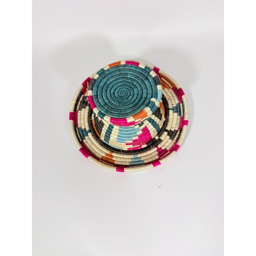 Plate Stand Riser Hand Woven Coil Basket Style Kitchen Home Decor Serving Ware Colorful African Handmade