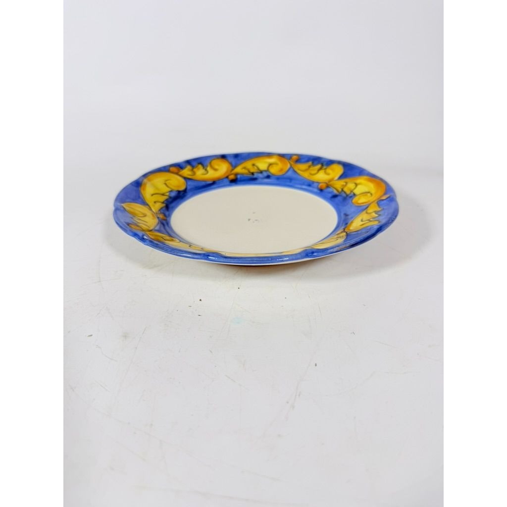 Salad Plate Bowls Set 3 Vietri Solimente Pottery Italian Florentine Replacement China Vintage Blue Yellow Fleur de lis Hand Painted