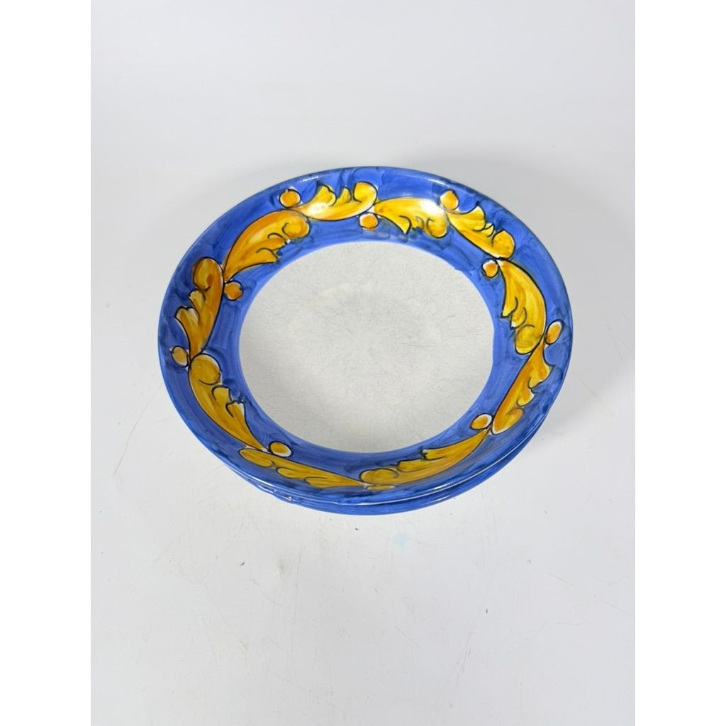 Salad Plate Bowls Set 3 Vietri Solimente Pottery Italian Florentine Replacement China Vintage Blue Yellow Fleur de lis Hand Painted