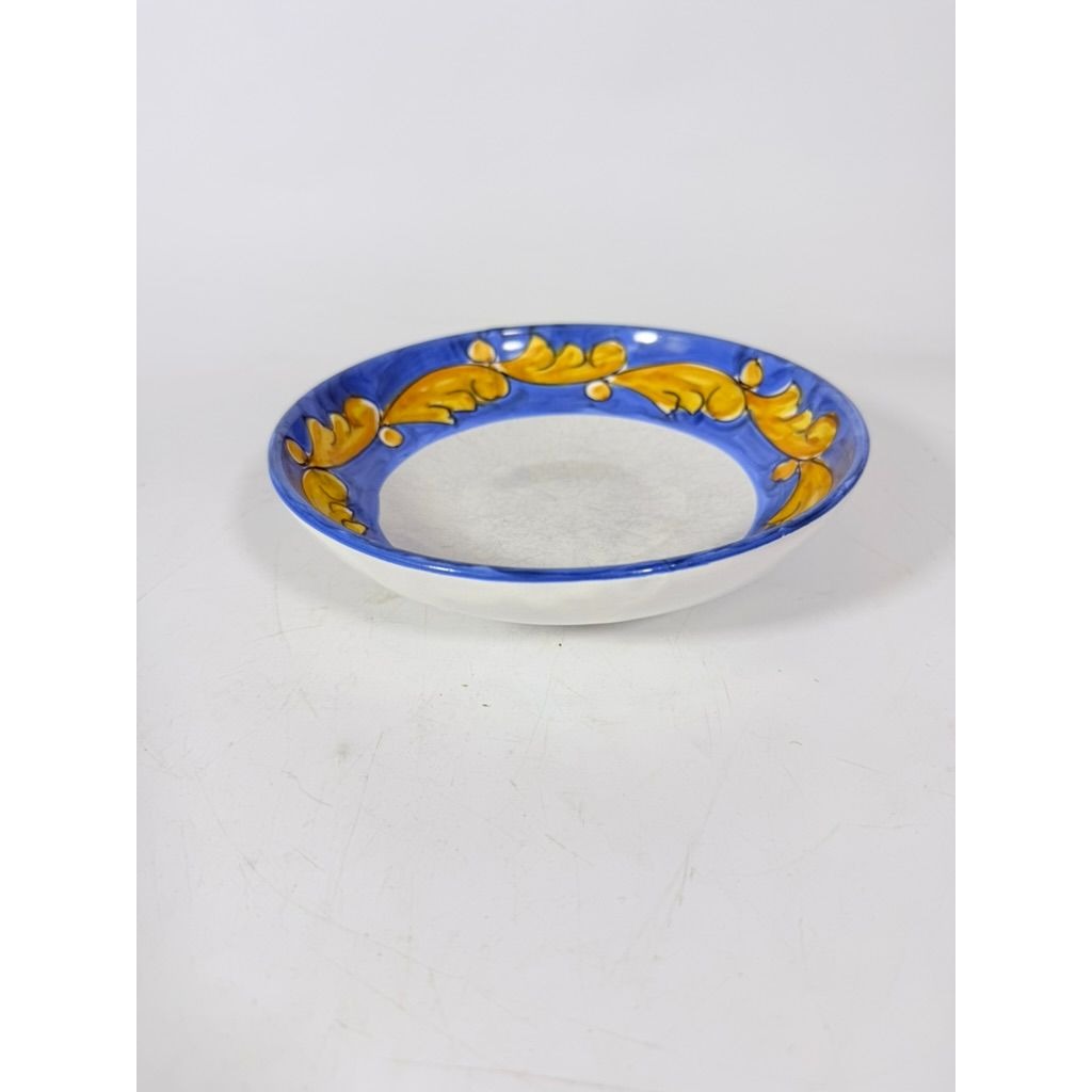 Salad Plate Bowls Set 3 Vietri Solimente Pottery Italian Florentine Replacement China Vintage Blue Yellow Fleur de lis Hand Painted