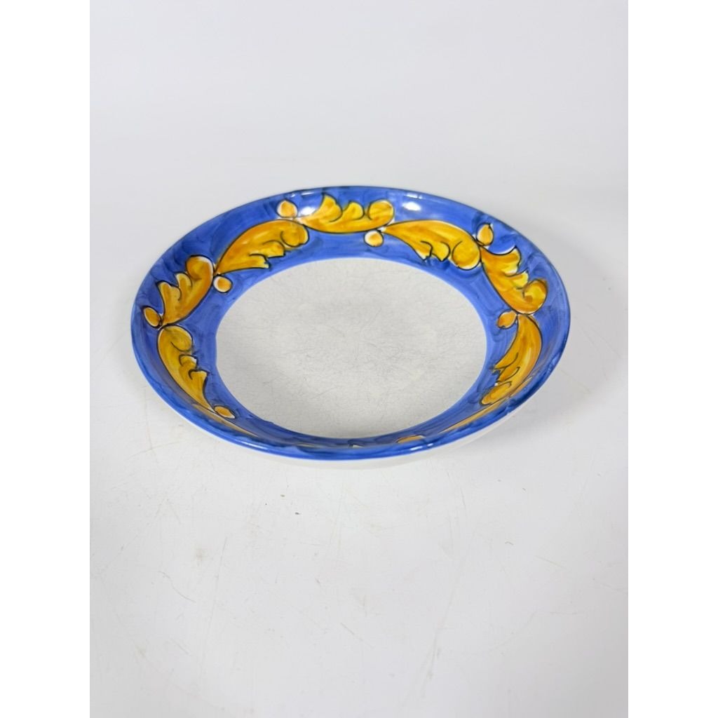 Salad Plate Bowls Set 3 Vietri Solimente Pottery Italian Florentine Replacement China Vintage Blue Yellow Fleur de lis Hand Painted