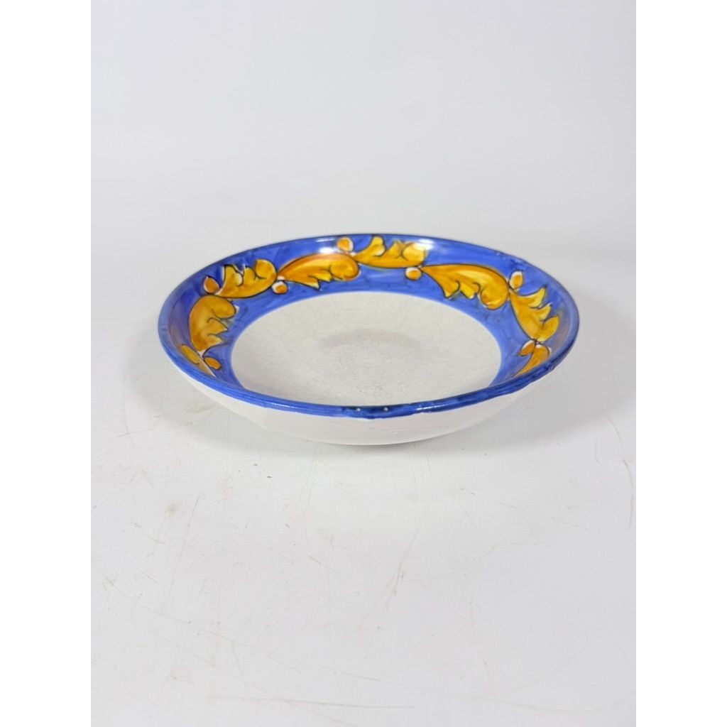 Salad Plate Bowls Set 3 Vietri Solimente Pottery Italian Florentine Replacement China Vintage Blue Yellow Fleur de lis Hand Painted