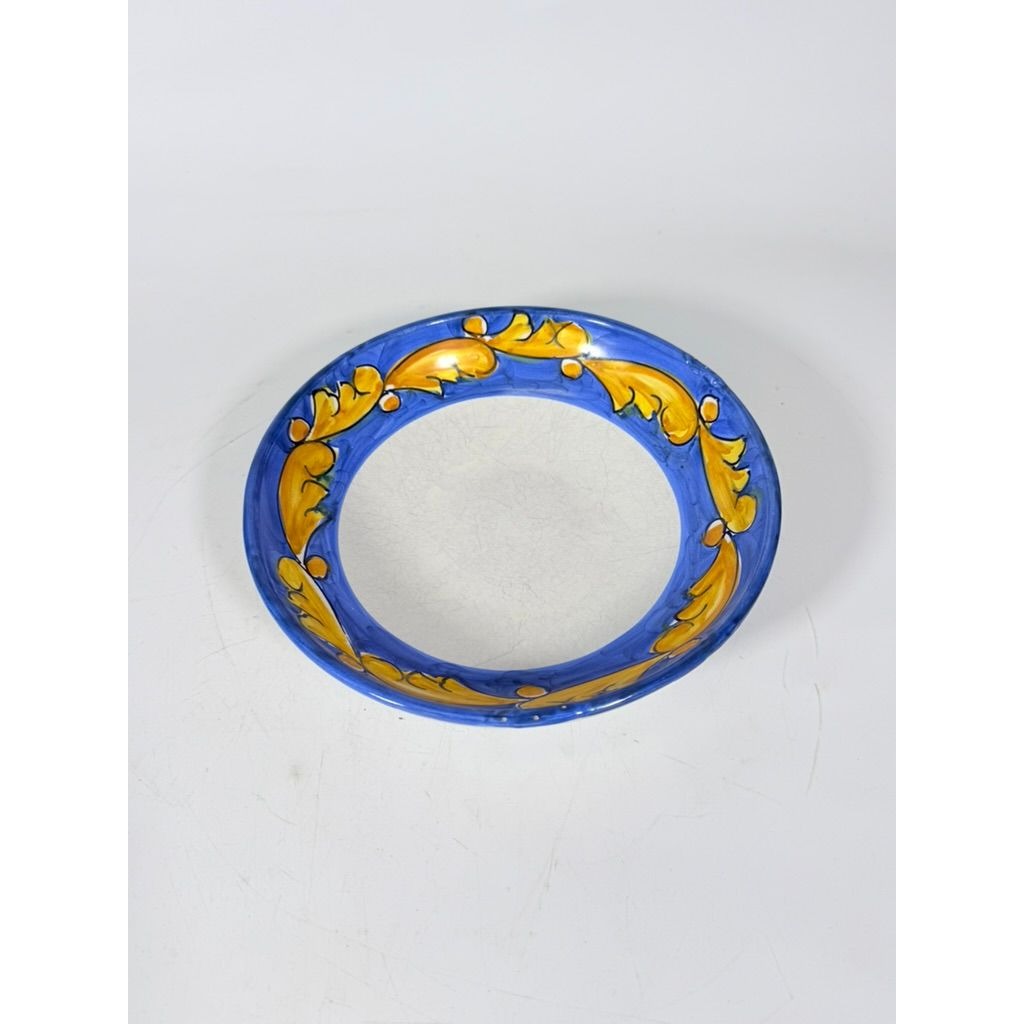 Salad Plate Bowls Set 3 Vietri Solimente Pottery Italian Florentine Replacement China Vintage Blue Yellow Fleur de lis Hand Painted