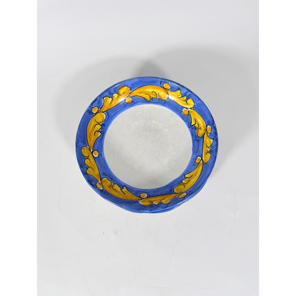 Salad Plate Bowls Set 3 Vietri Solimente Pottery Italian Florentine Replacement China Vintage Blue Yellow Fleur de lis Hand Painted