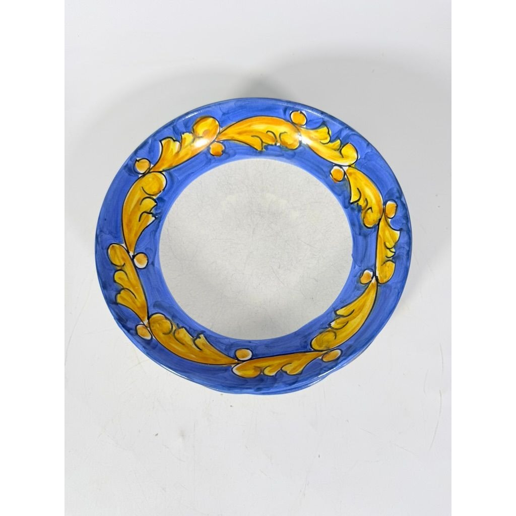 Salad Plate Bowls Set 3 Vietri Solimente Pottery Italian Florentine Replacement China Vintage Blue Yellow Fleur de lis Hand Painted