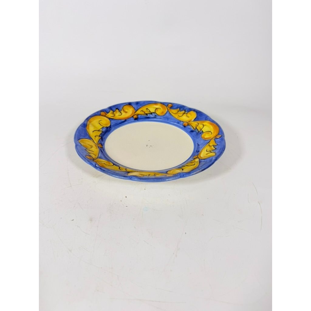 Salad Plate Bowls Set 3 Vietri Solimente Pottery Italian Florentine Replacement China Vintage Blue Yellow Fleur de lis Hand Painted