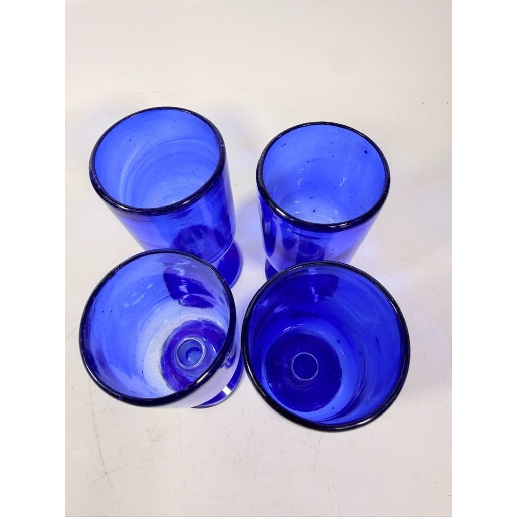 Wine Glasses Hand Blown Cobalt Blue  Set 4 Stemmed Glassware Collectible Barware Artisanal craftsmanship Wedding Gift Hostess Party