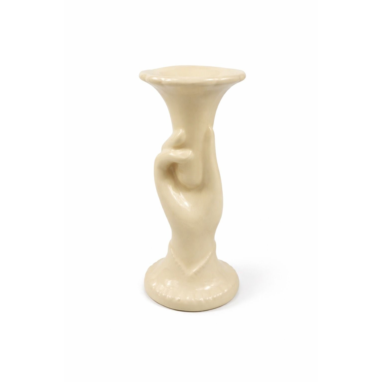 Pottery Vase Hand Shaped Shawnee Vintage USA Stamped Made Cream Off White Home Decor Decorative Accents Victorian Cottage Core