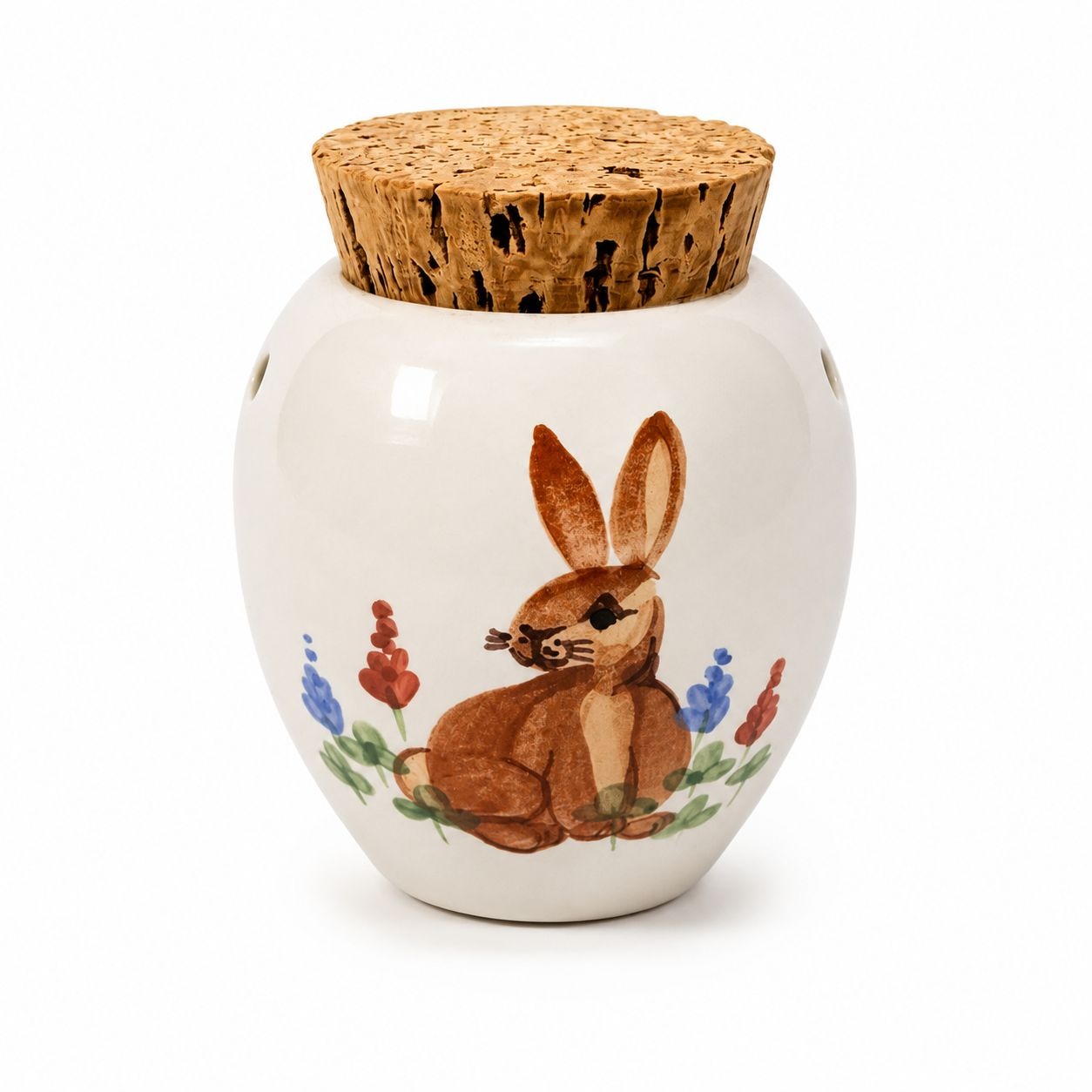 Emerson Creek Pottery Pot Porrie Jar with Cork Top Bunny Flowers Studio Pottery