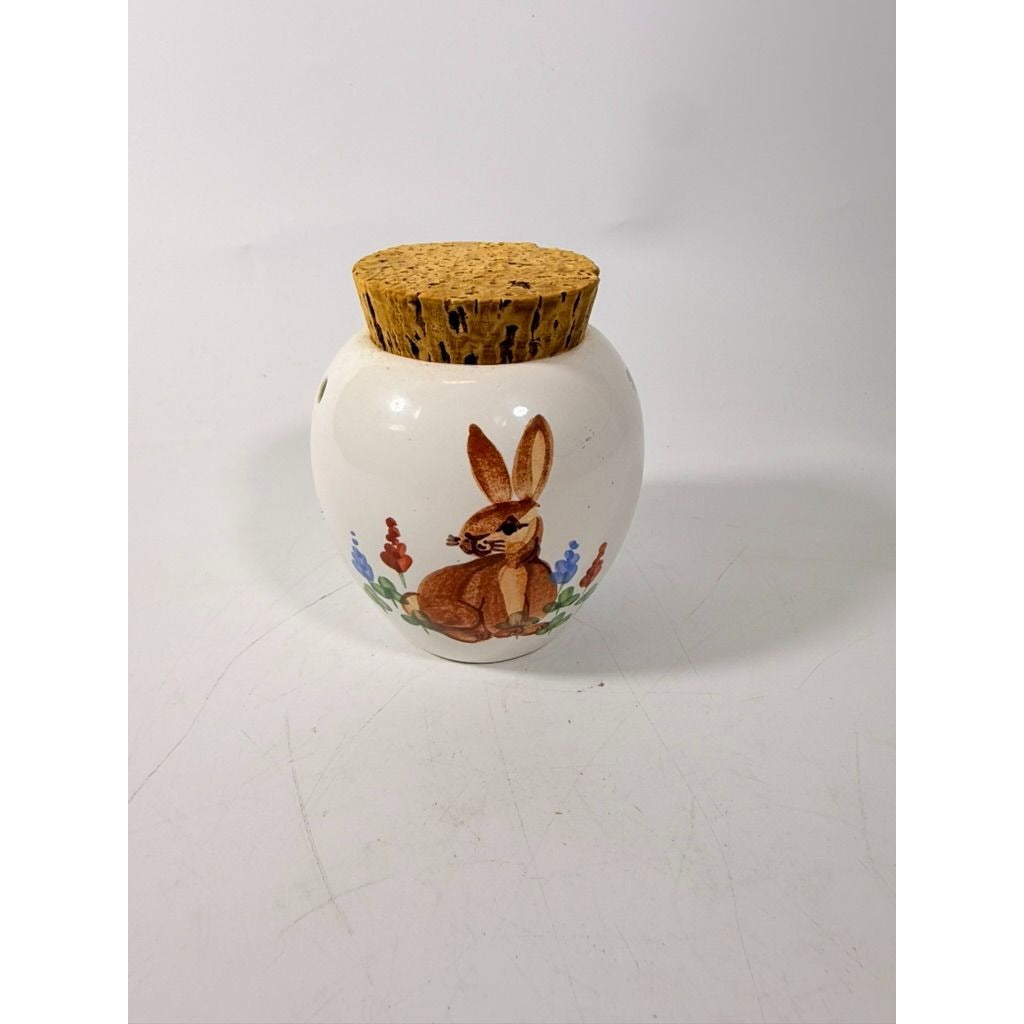 Emerson Creek Pottery Pot Porrie Jar with Cork Top Bunny Flowers Studio Pottery