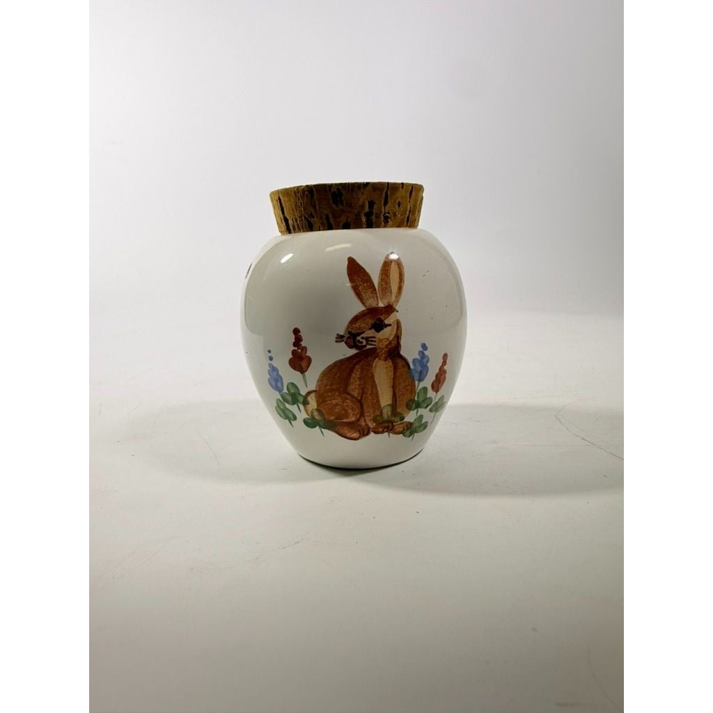 Emerson Creek Pottery Pot Porrie Jar with Cork Top Bunny Flowers Studio Pottery