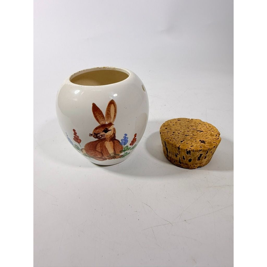 Emerson Creek Pottery Pot Porrie Jar with Cork Top Bunny Flowers Studio Pottery