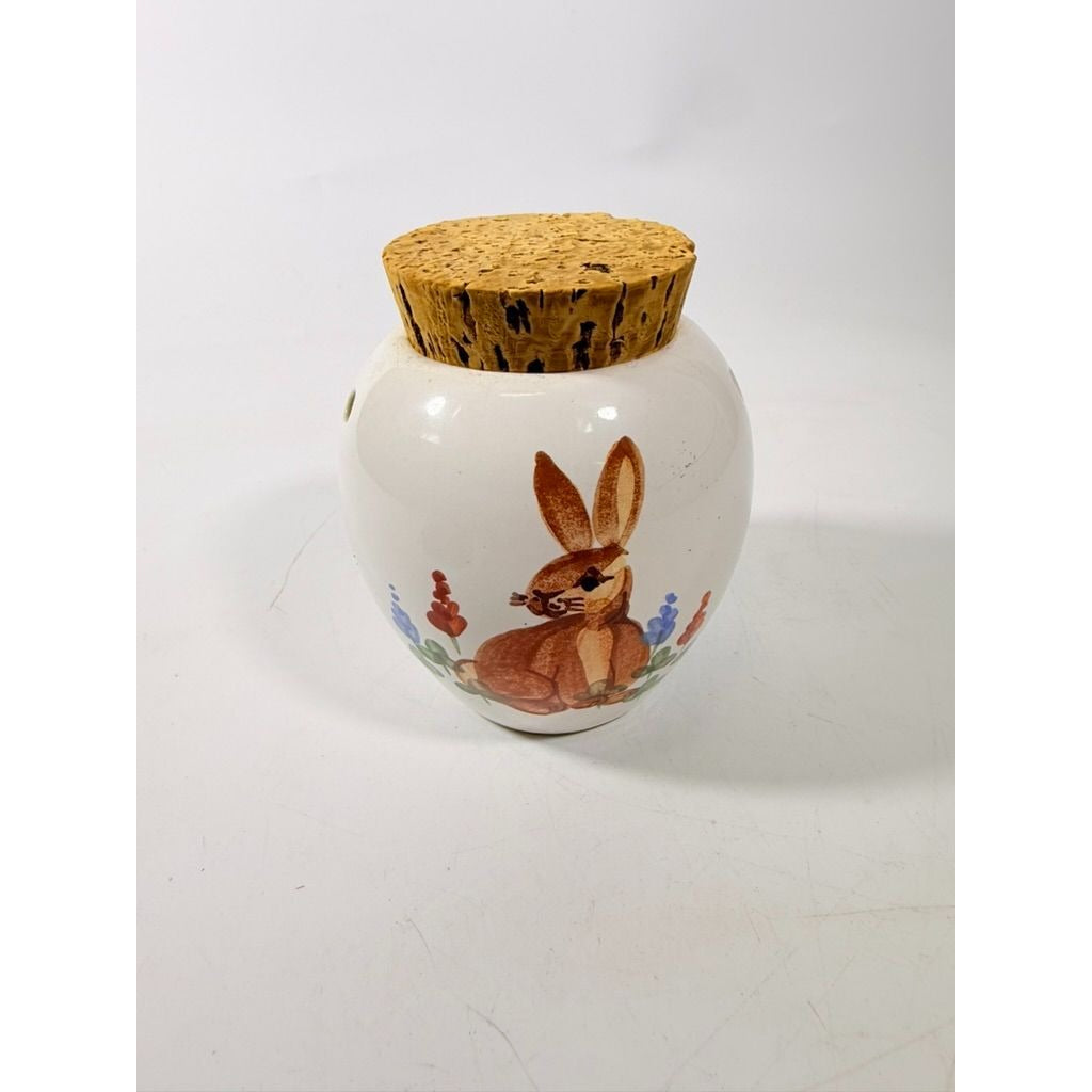 Emerson Creek Pottery Pot Porrie Jar with Cork Top Bunny Flowers Studio Pottery