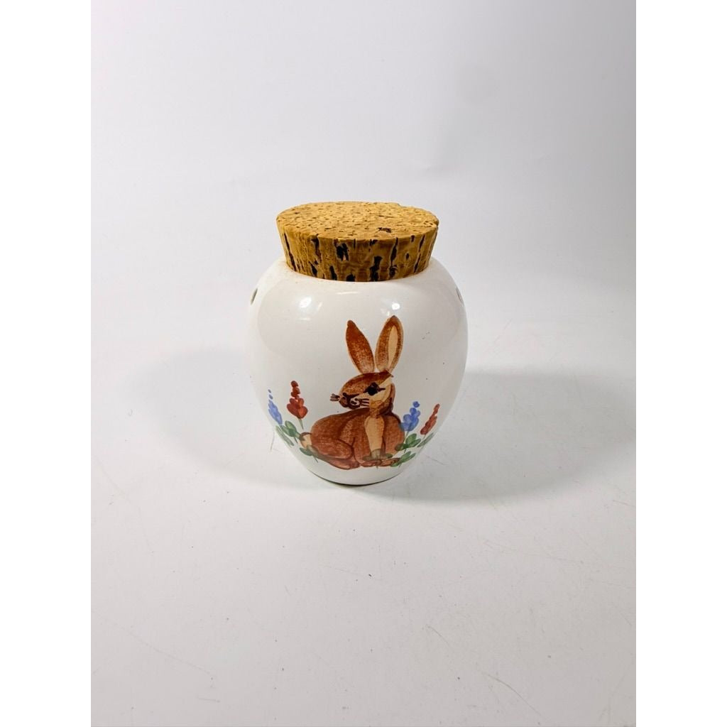 Emerson Creek Pottery Pot Porrie Jar with Cork Top Bunny Flowers Studio Pottery