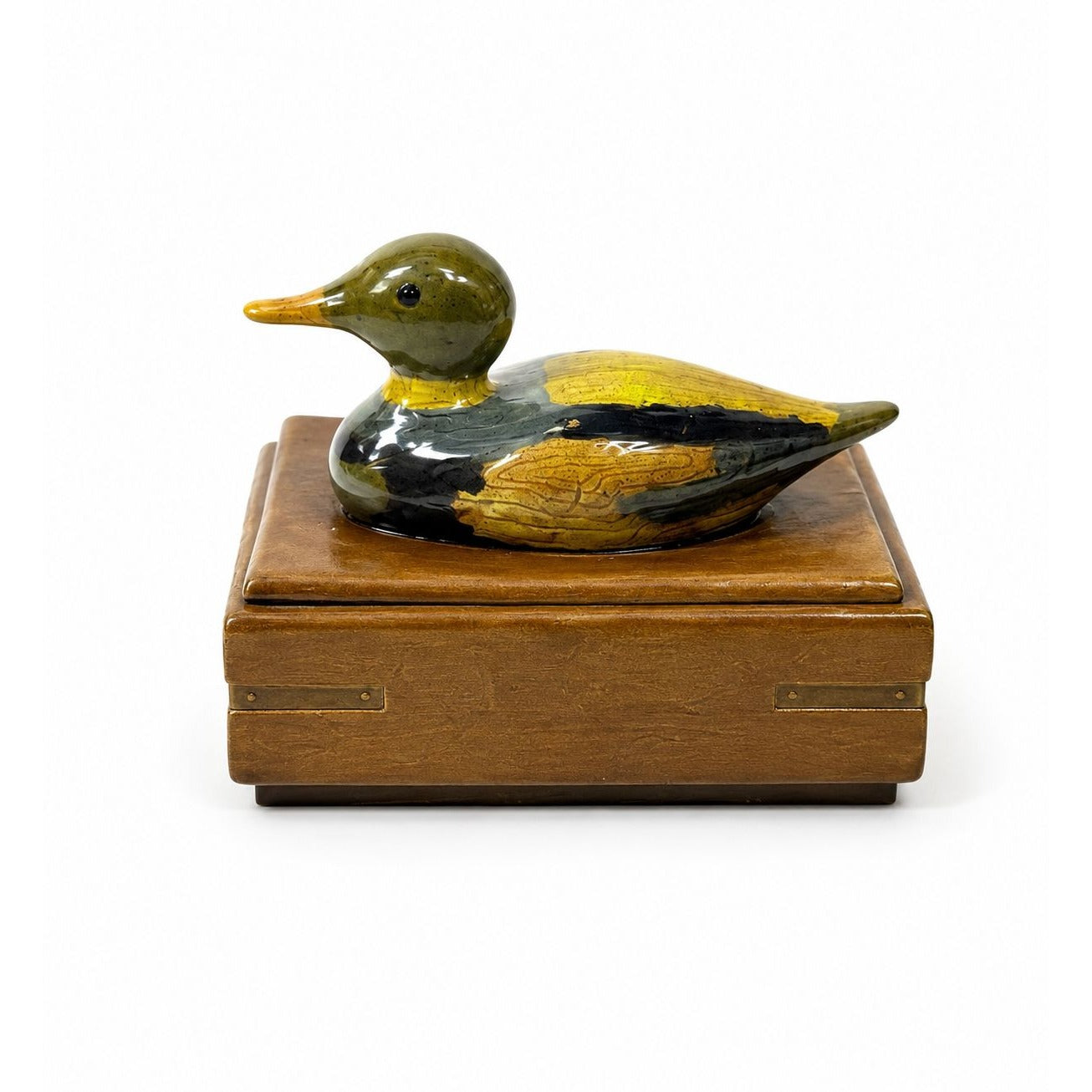 Trinket Cigar Box Duck Vintage Ceramic Hand Painted Mold Desk Dresser Accessories Lidded Storage Home Grandpa Hunting Cabin Decor