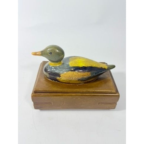 Trinket Cigar Box Duck Vintage Ceramic Hand Painted Mold Desk Dresser Accessories Lidded Storage Home Grandpa Hunting Cabin Decor