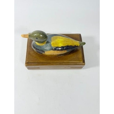 Trinket Cigar Box Duck Vintage Ceramic Hand Painted Mold Desk Dresser Accessories Lidded Storage Home Grandpa Hunting Cabin Decor