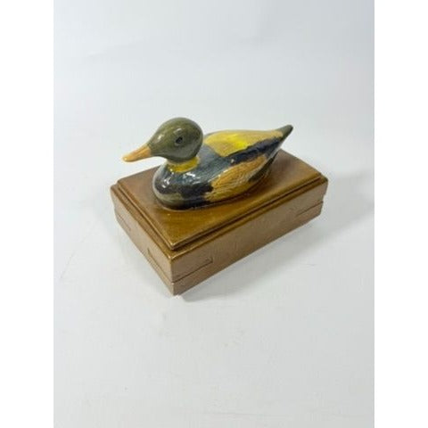 Trinket Cigar Box Duck Vintage Ceramic Hand Painted Mold Desk Dresser Accessories Lidded Storage Home Grandpa Hunting Cabin Decor