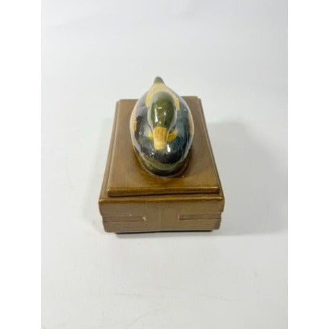 Trinket Cigar Box Duck Vintage Ceramic Hand Painted Mold Desk Dresser Accessories Lidded Storage Home Grandpa Hunting Cabin Decor