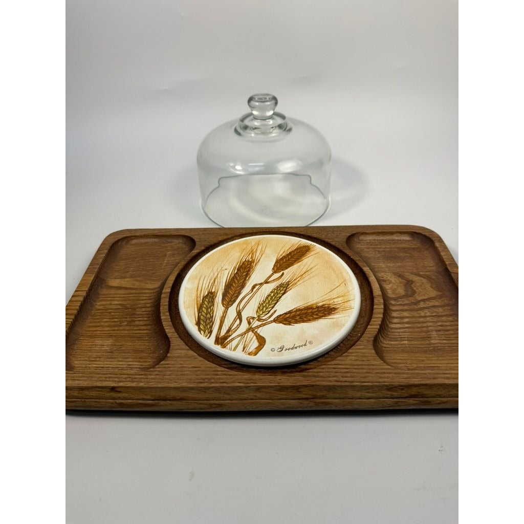 Serving Tray Vintage Goodwood Cheese Board Dome Harvest Wheat Teak Charcuterie Board Tile Enlay Kitchen Cooking Hostess Mid Century Retro