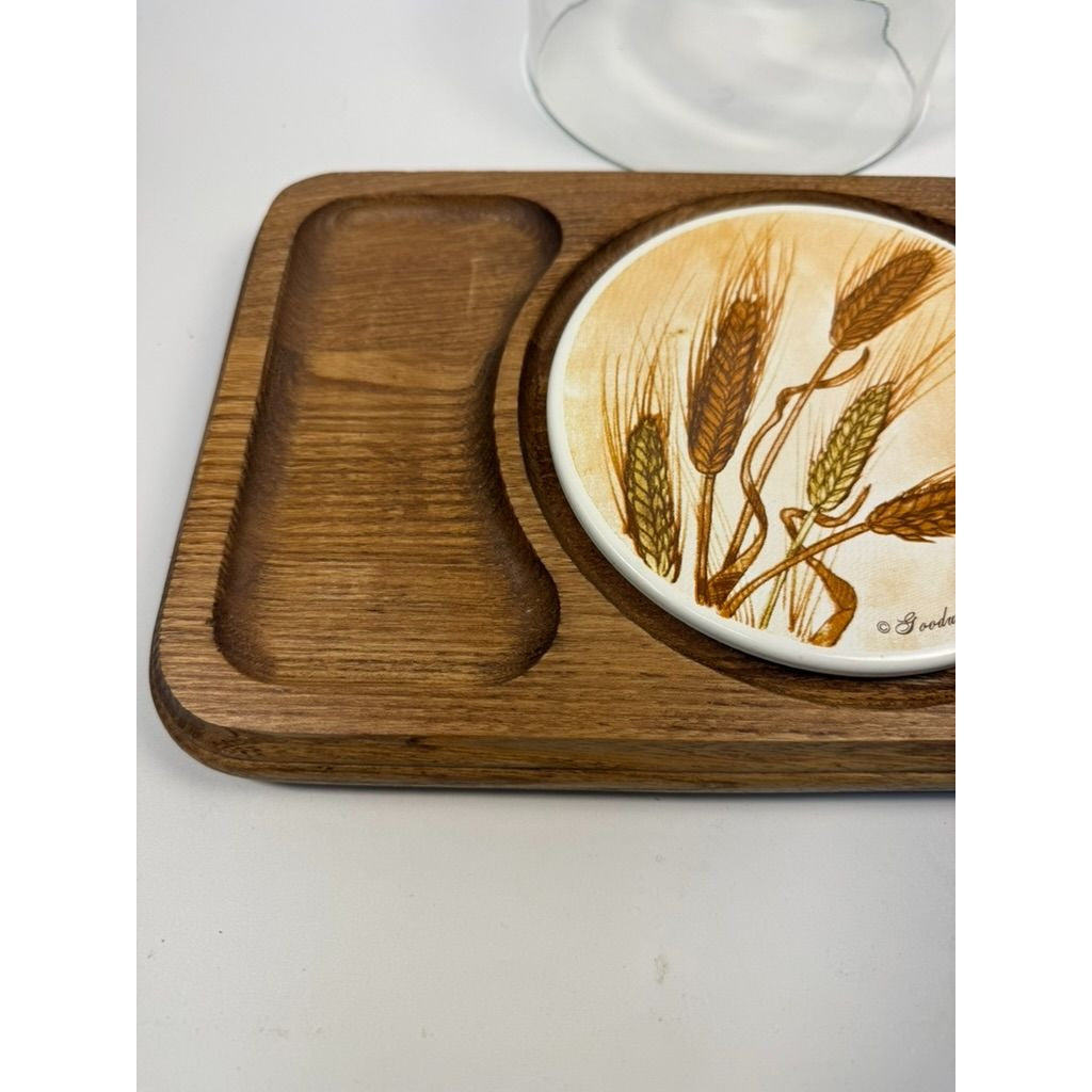 Serving Tray Vintage Goodwood Cheese Board Dome Harvest Wheat Teak Charcuterie Board Tile Enlay Kitchen Cooking Hostess Mid Century Retro