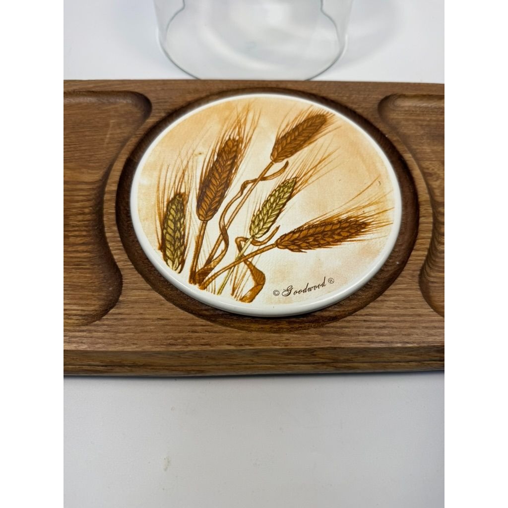 Serving Tray Vintage Goodwood Cheese Board Dome Harvest Wheat Teak Charcuterie Board Tile Enlay Kitchen Cooking Hostess Mid Century Retro