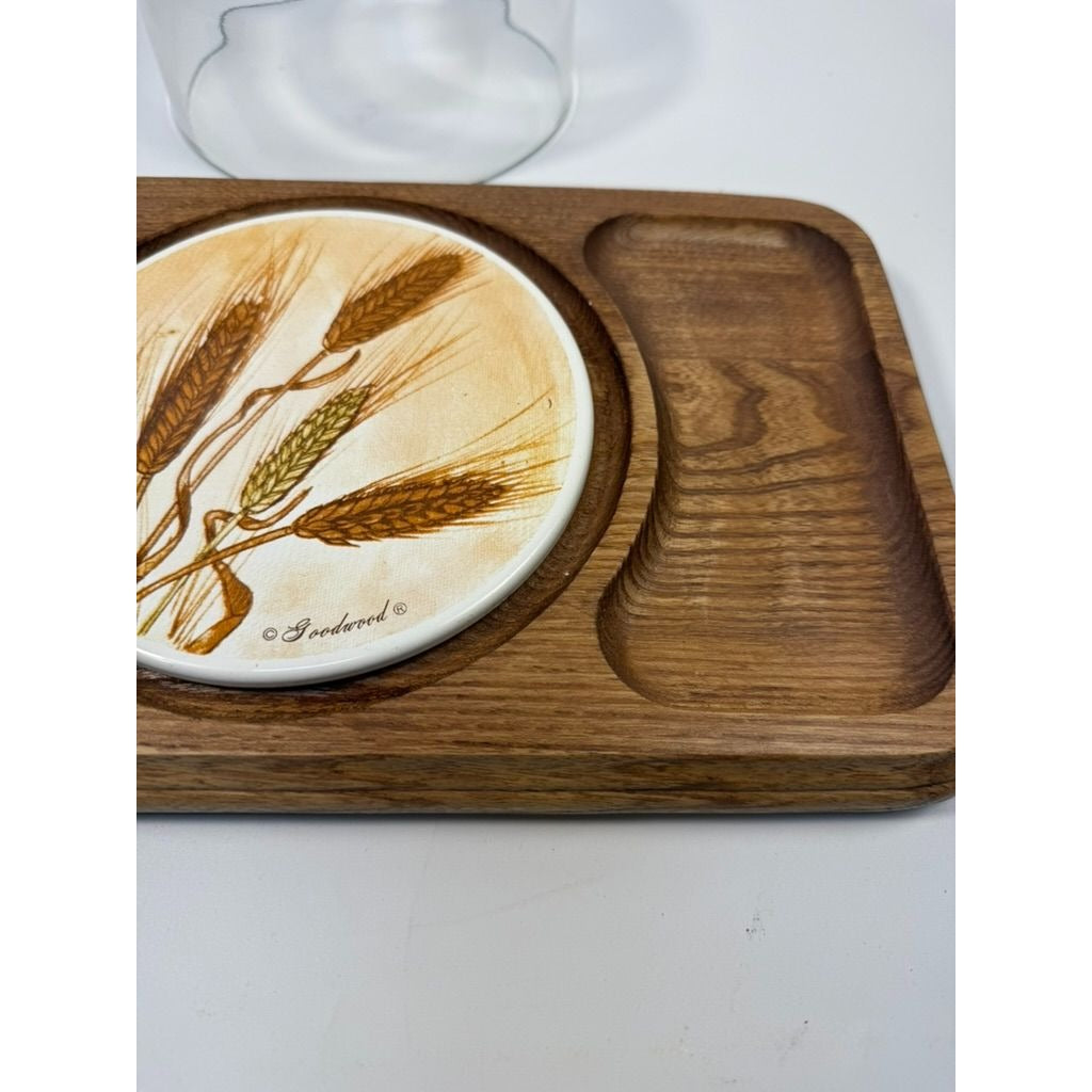 Serving Tray Vintage Goodwood Cheese Board Dome Harvest Wheat Teak Charcuterie Board Tile Enlay Kitchen Cooking Hostess Mid Century Retro