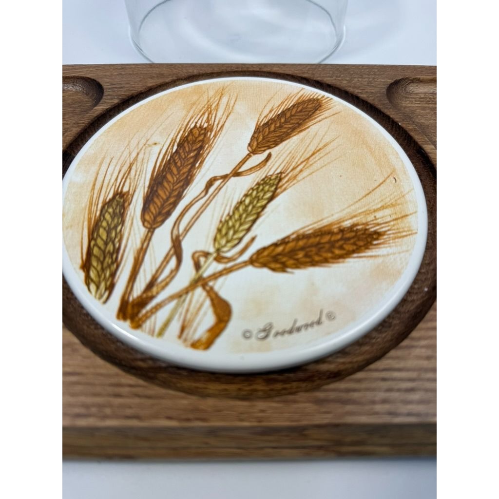 Serving Tray Vintage Goodwood Cheese Board Dome Harvest Wheat Teak Charcuterie Board Tile Enlay Kitchen Cooking Hostess Mid Century Retro