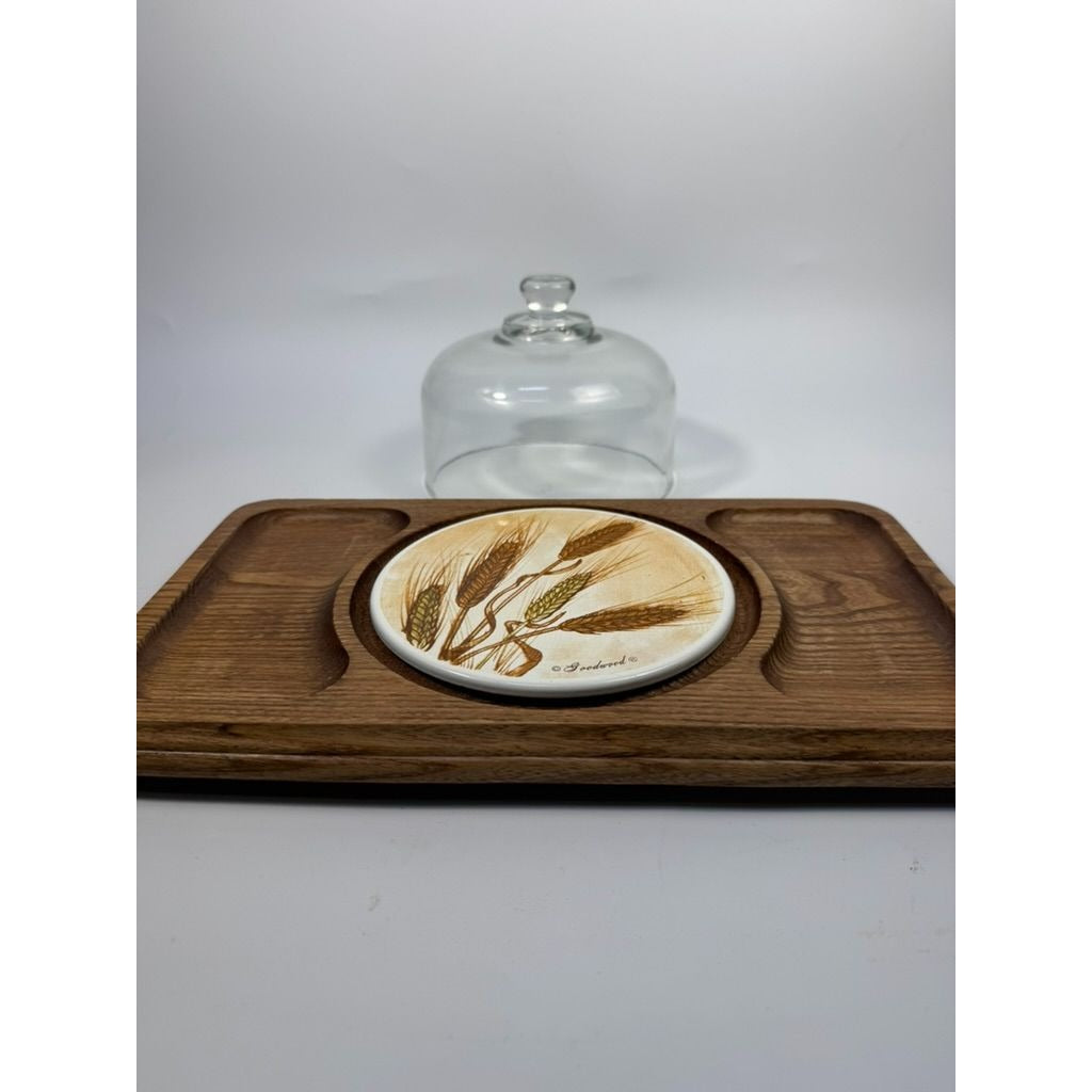 Serving Tray Vintage Goodwood Cheese Board Dome Harvest Wheat Teak Charcuterie Board Tile Enlay Kitchen Cooking Hostess Mid Century Retro