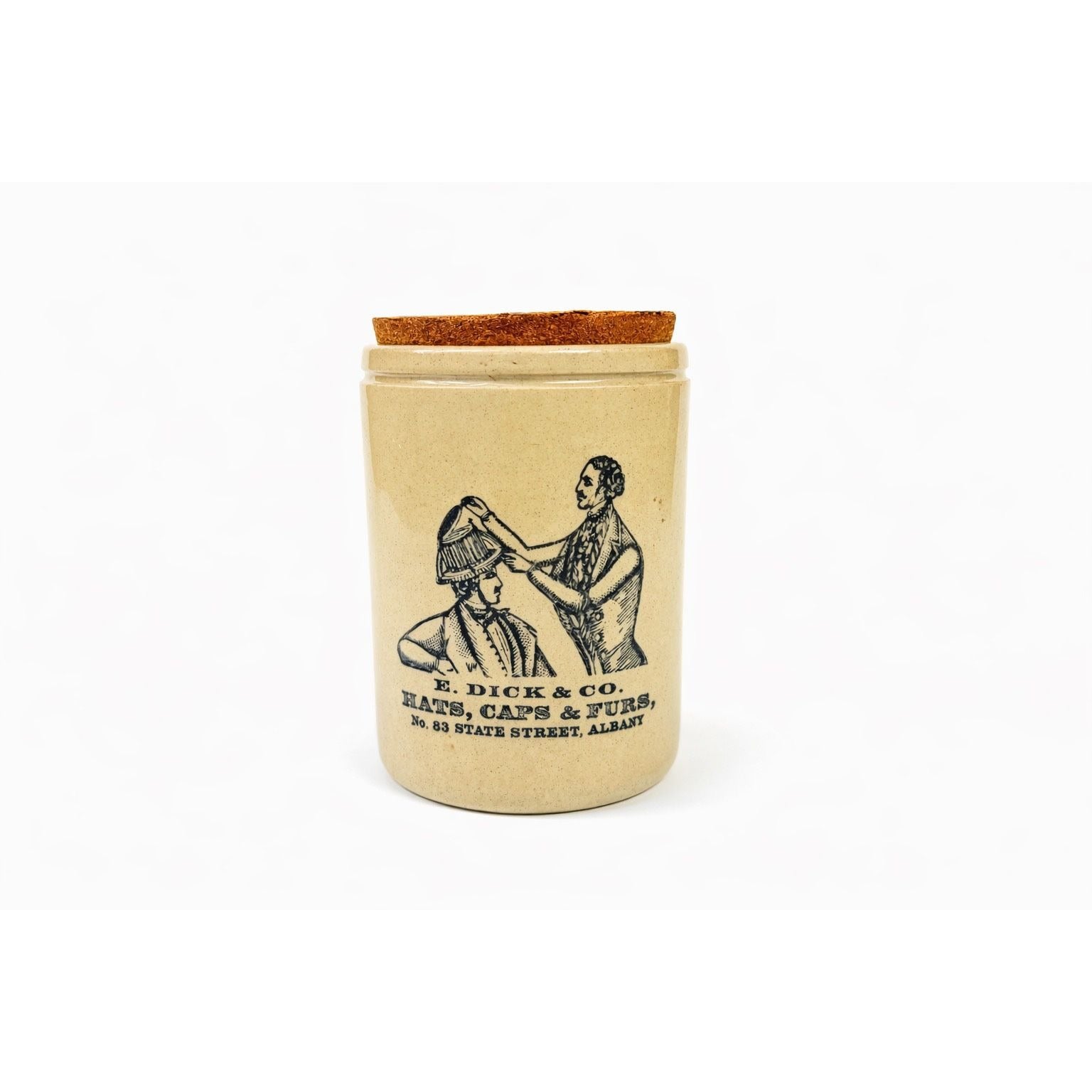 Ironstone Stoneware Crock H. Dickson Hats Caps & Furs Albany England 5.5” Cork Lid Vintage Advertising Cork Lid Kitchenware Storage