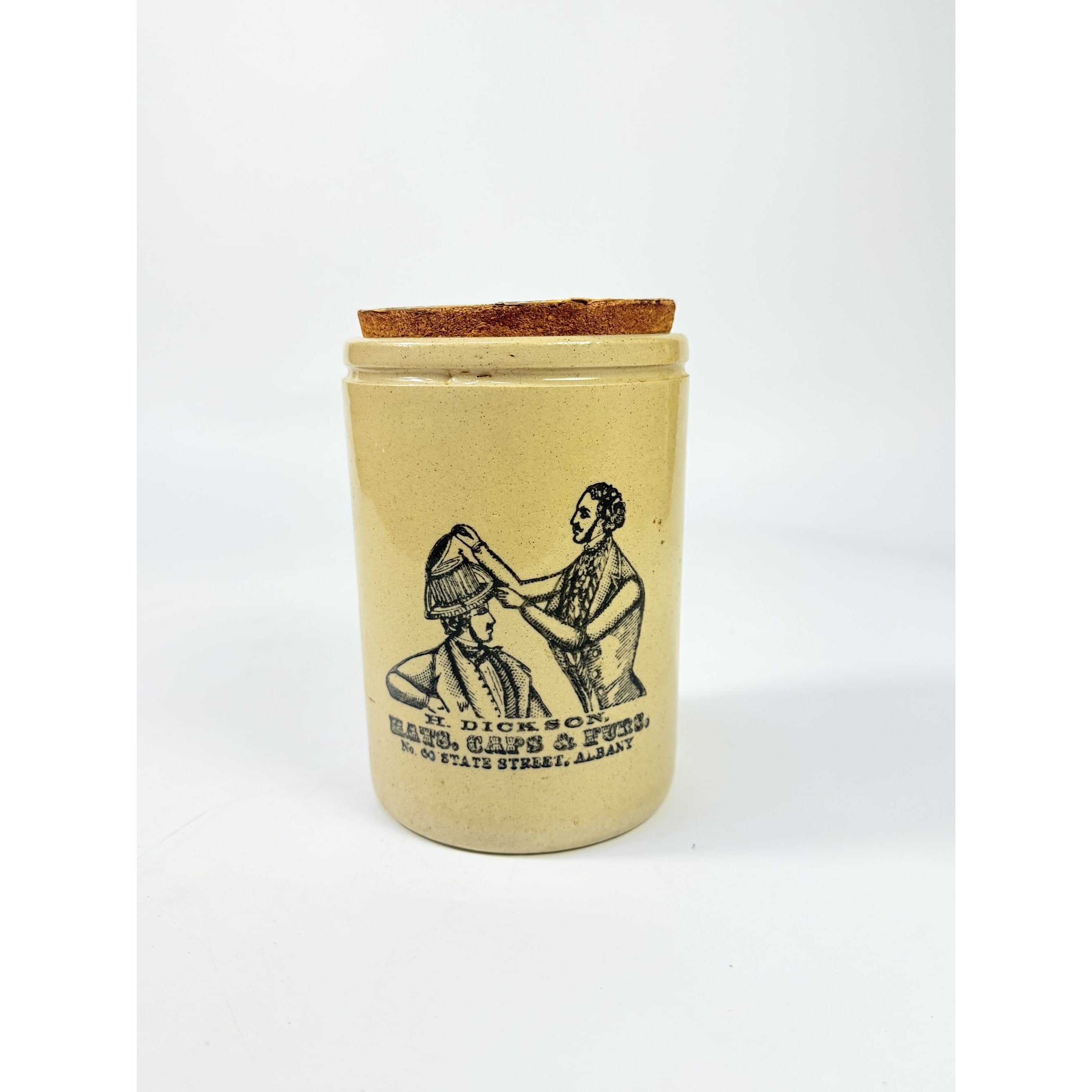 Ironstone Stoneware Crock H. Dickson Hats Caps & Furs Albany England 5.5” Cork Lid Vintage Advertising Cork Lid Kitchenware Storage