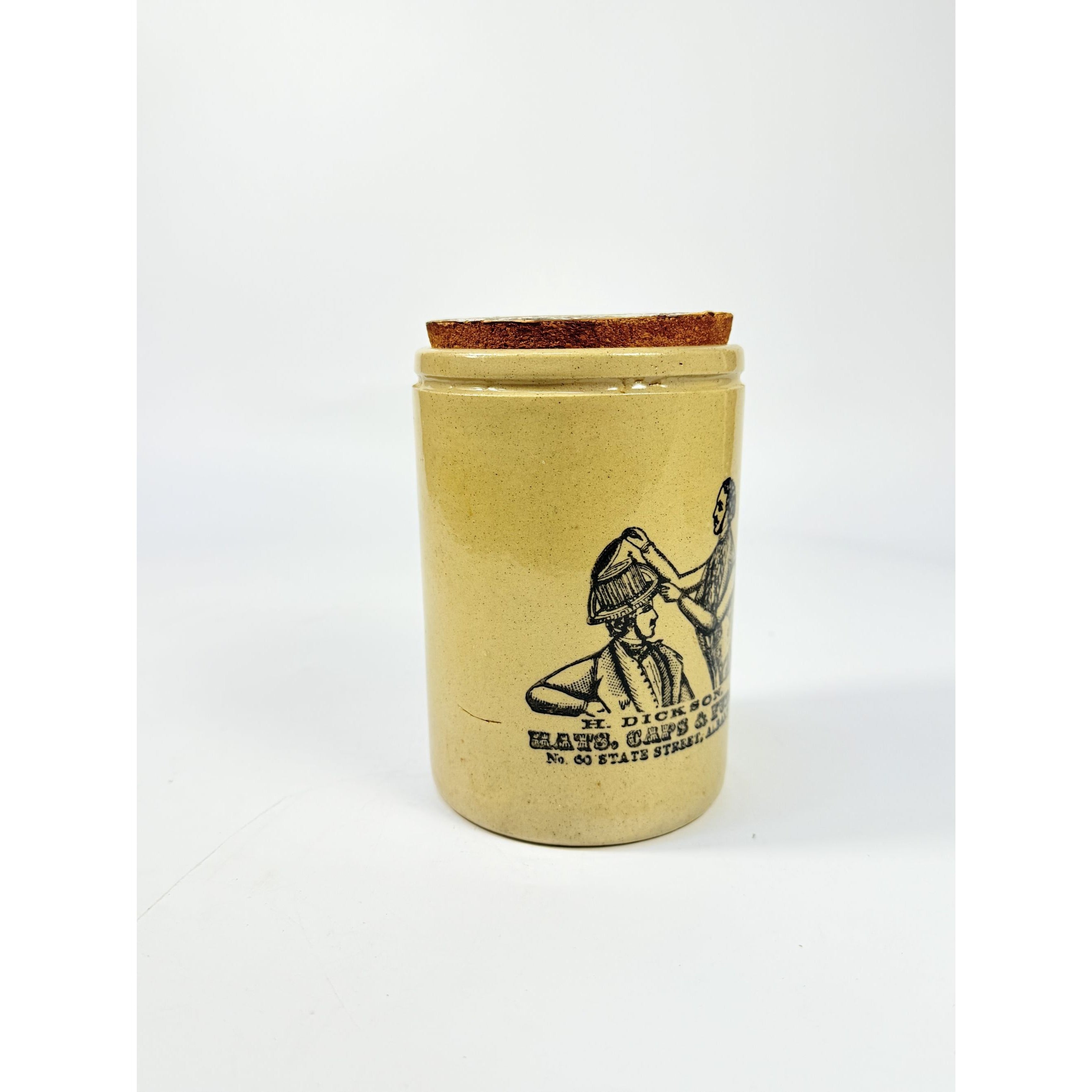 Ironstone Stoneware Crock H. Dickson Hats Caps & Furs Albany England 5.5” Cork Lid Vintage Advertising Cork Lid Kitchenware Storage
