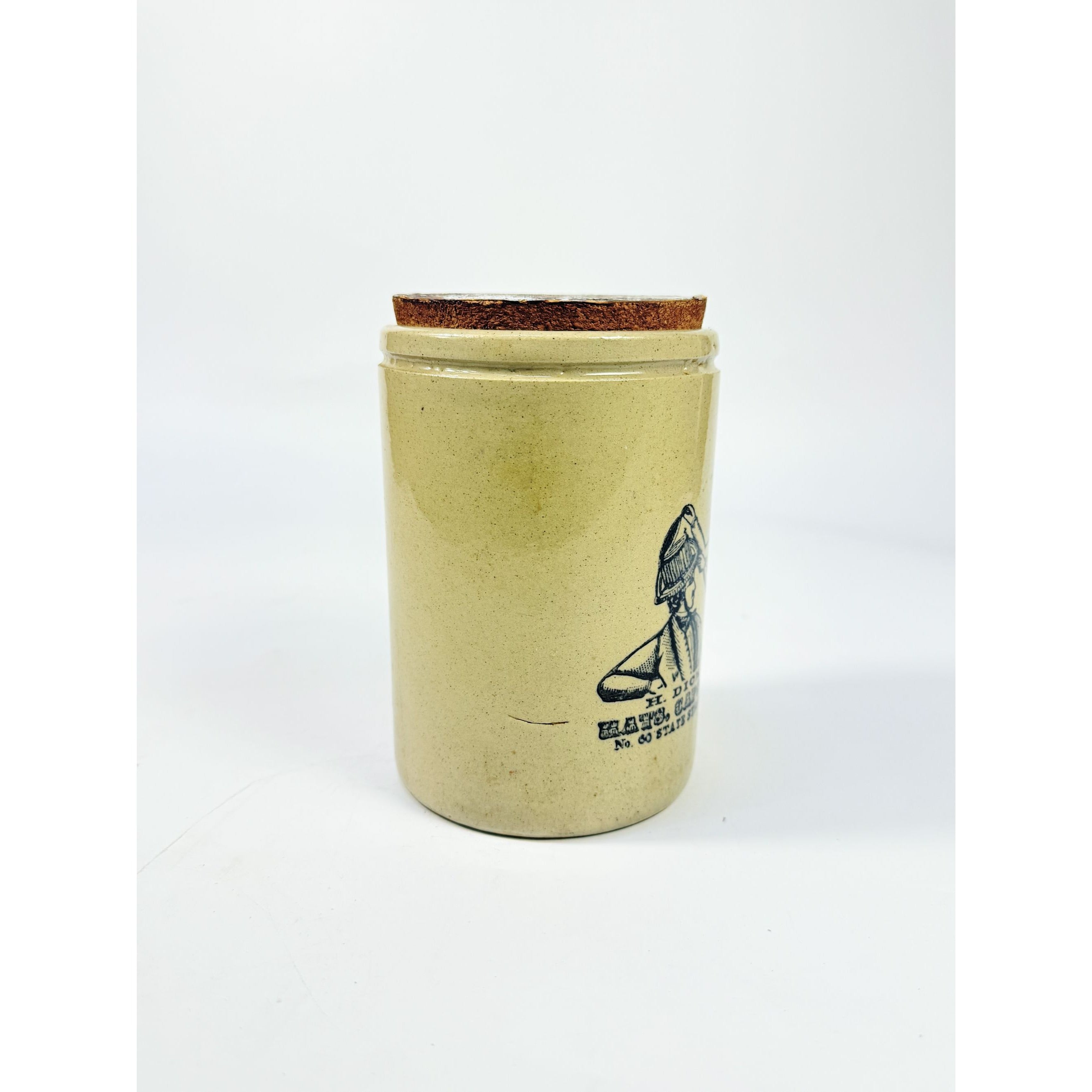 Ironstone Stoneware Crock H. Dickson Hats Caps & Furs Albany England 5.5” Cork Lid Vintage Advertising Cork Lid Kitchenware Storage
