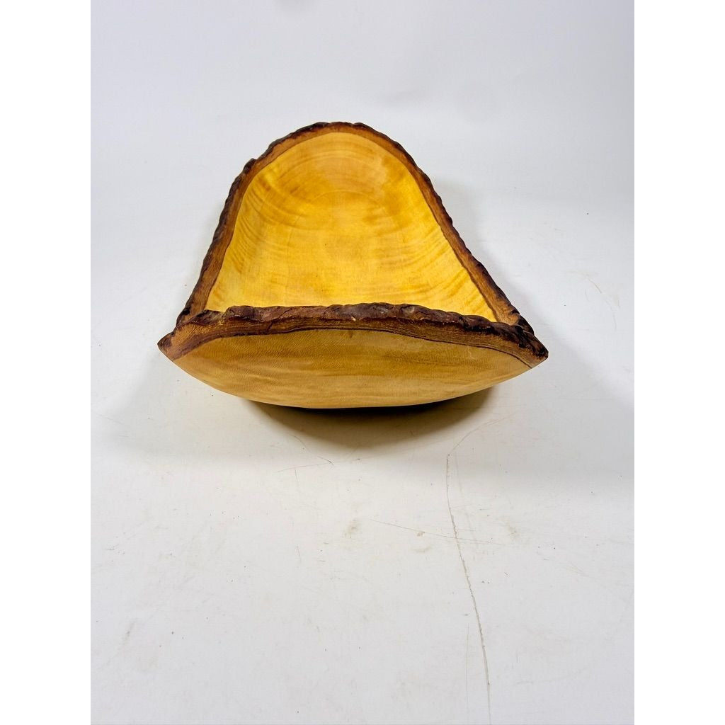 Live Edge Wooden Fruit Bread Bowl | Hand Crafted Solid Rustic Farm Primitive Cabin | Home Decor Decorative Accents | Kitchen Decor Serving