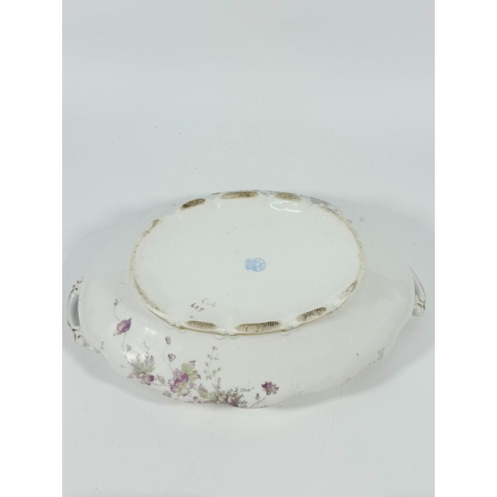 Limoges Floral Soup Tureen LS&S Carlsbad Austria Bone Purple Flowers Serving Pieces Replacement China Antique Hostess Collectible Gold Trim