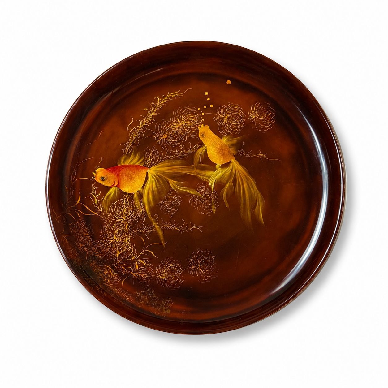 Gallery Wall Plate Lacquerware Than Le Koi Fish Floral Vintage Asian Vietnamese Lacquer Hand Painted Home Decor Decorative Accents