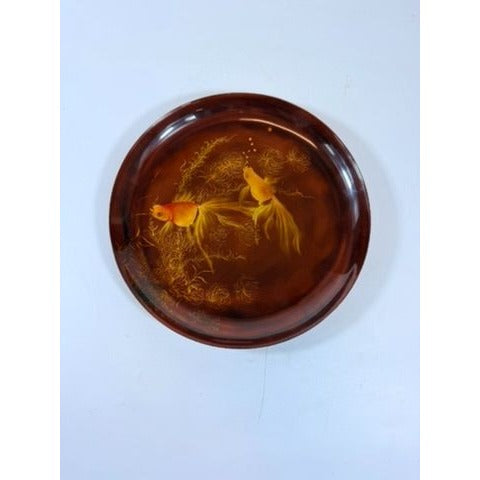 Gallery Wall Plate Lacquerware Than Le Koi Fish Floral Vintage Asian Vietnamese Lacquer Hand Painted Home Decor Decorative Accents