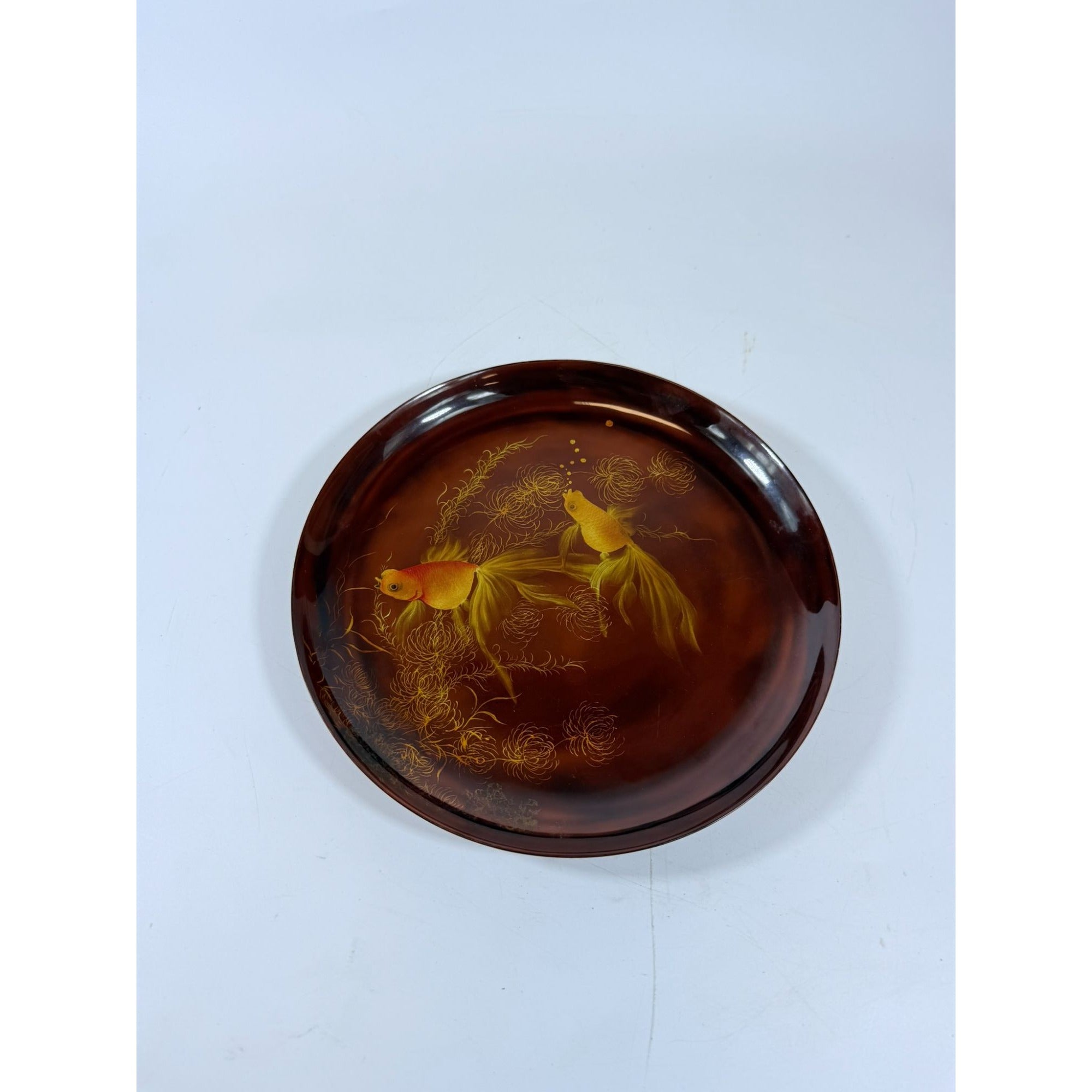Gallery Wall Plate Lacquerware Than Le Koi Fish Floral Vintage Asian Vietnamese Lacquer Hand Painted Home Decor Decorative Accents