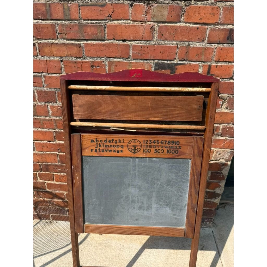 Wooden Folding Chalkboard Children's Real Slate Easel Fold Out Desk Vintage 1950's VIntage School Play Pretend Home Decor Decorative Accents