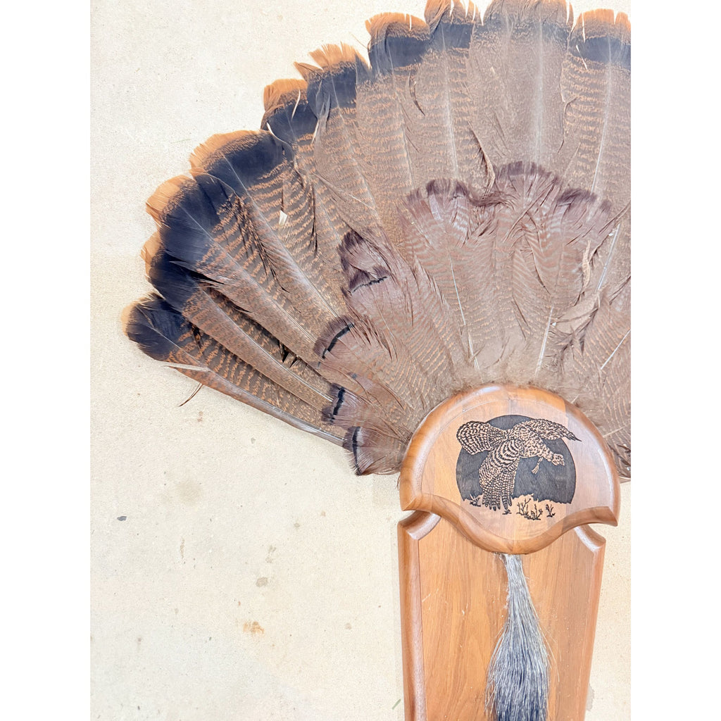 Hunting Mount Wild Turkey Hunt Trophy Tail Beard Mount 29” Wood Plaque Panel Taxidermy Trophy Fan Wooden Wall Cabin Man Cave Grandpa Core
