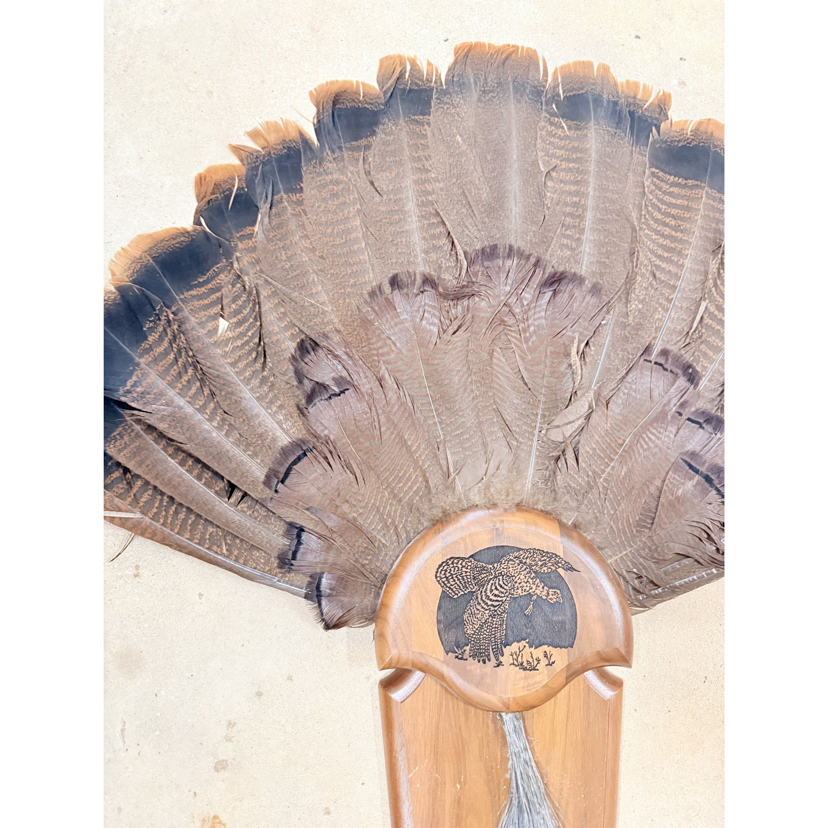 Hunting Mount Wild Turkey Hunt Trophy Tail Beard Mount 29” Wood Plaque Panel Taxidermy Trophy Fan Wooden Wall Cabin Man Cave Grandpa Core