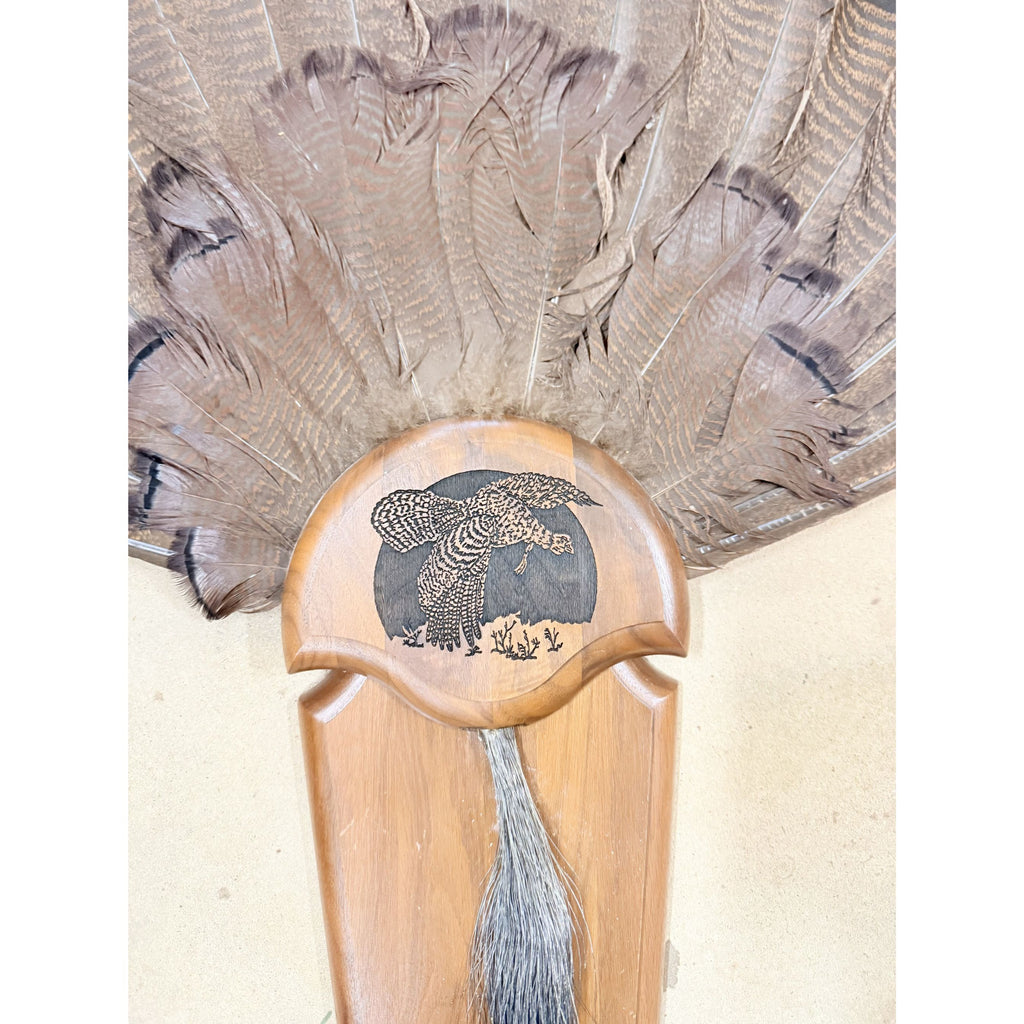 Hunting Mount Wild Turkey Hunt Trophy Tail Beard Mount 29” Wood Plaque Panel Taxidermy Trophy Fan Wooden Wall Cabin Man Cave Grandpa Core