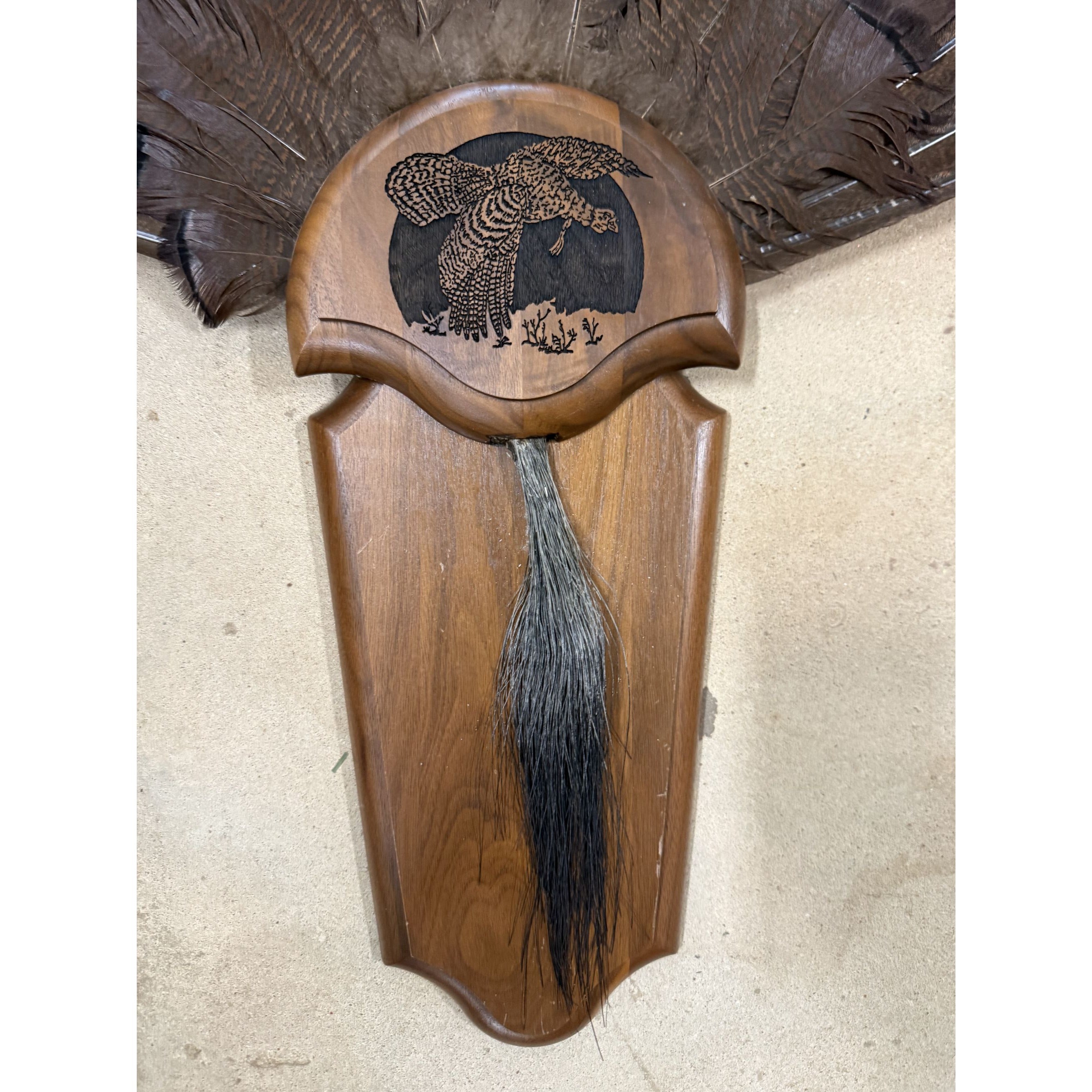 Hunting Mount Wild Turkey Hunt Trophy Tail Beard Mount 29” Wood Plaque Panel Taxidermy Trophy Fan Wooden Wall Cabin Man Cave Grandpa Core
