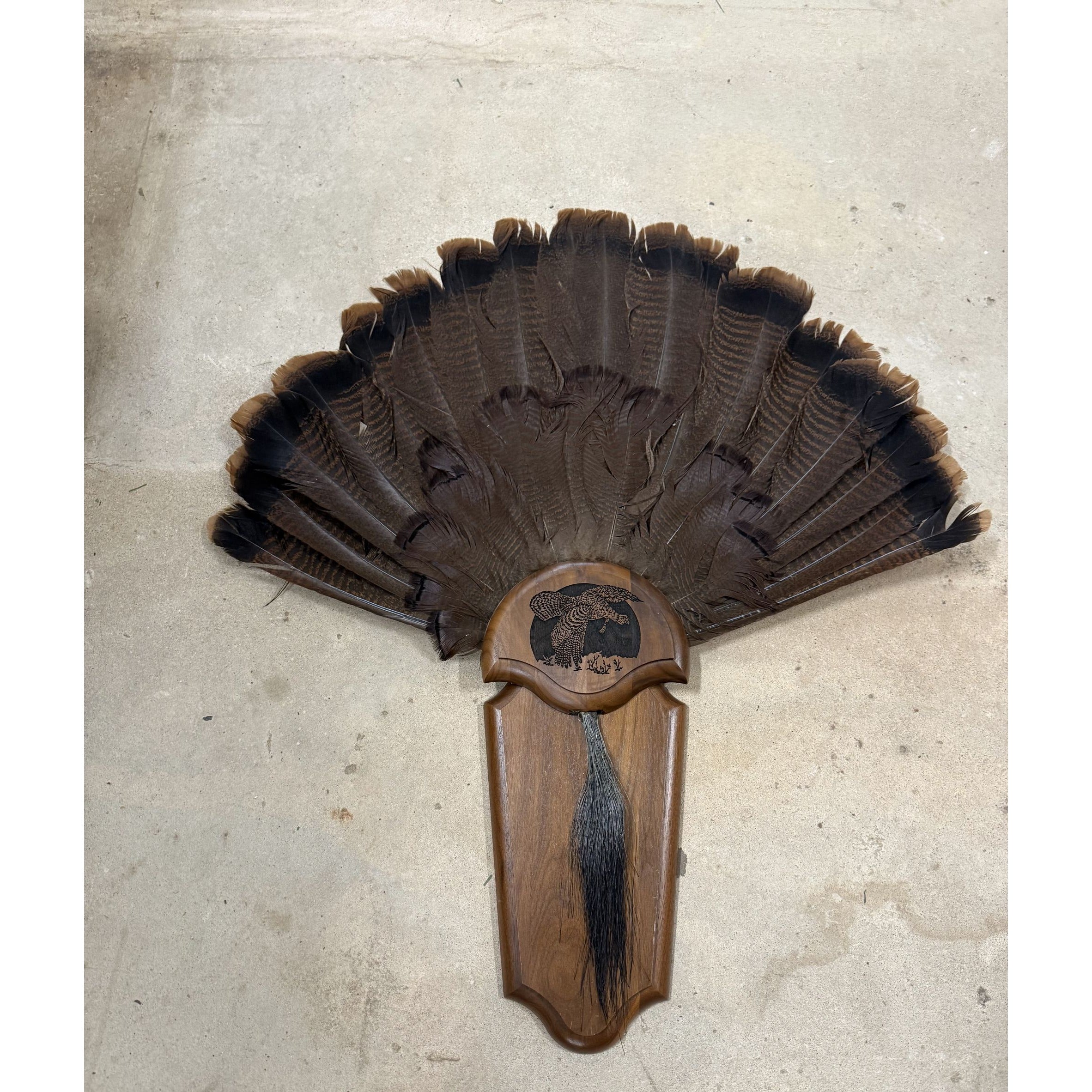 Hunting Mount Wild Turkey Hunt Trophy Tail Beard Mount 29” Wood Plaque Panel Taxidermy Trophy Fan Wooden Wall Cabin Man Cave Grandpa Core