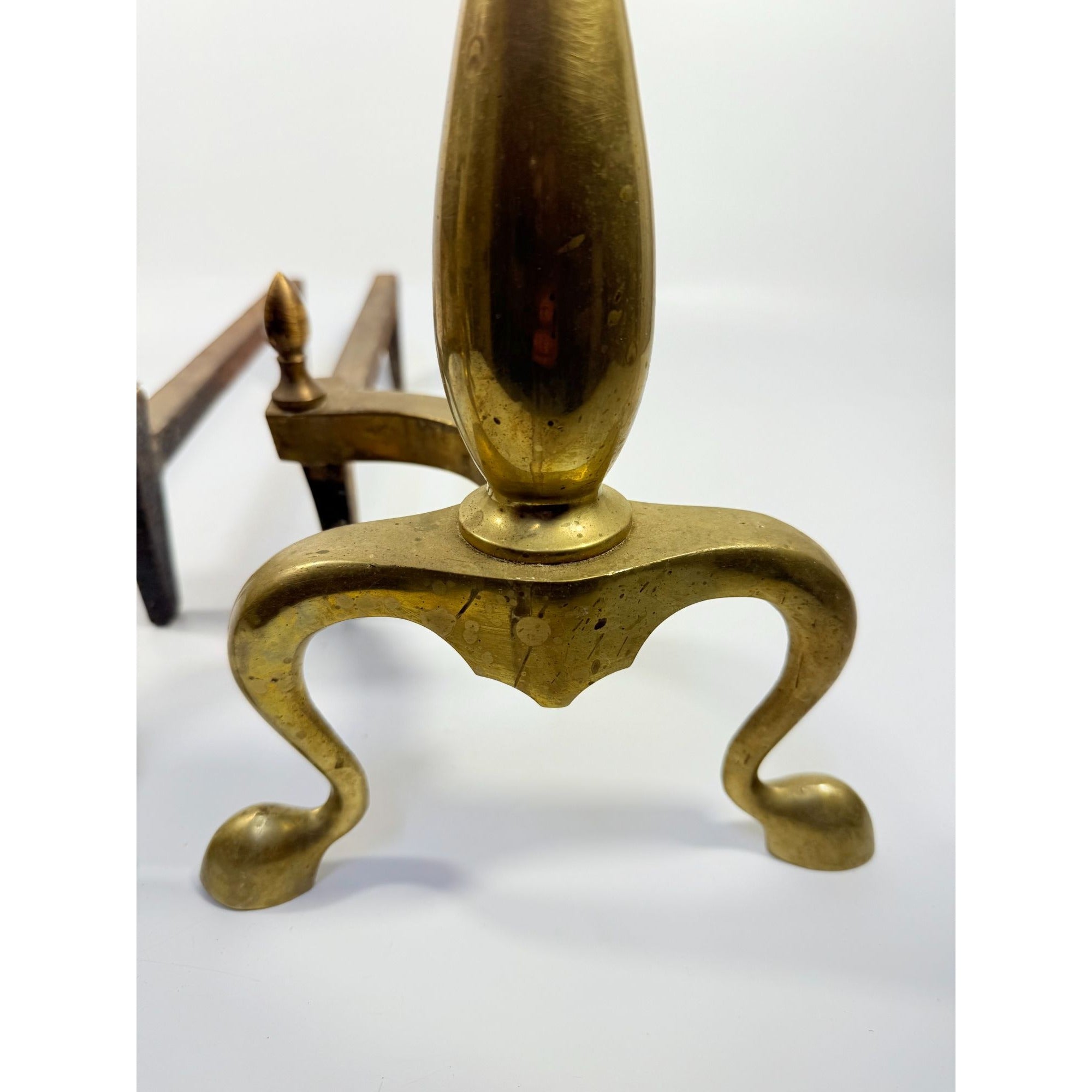 Brass Cast Iron Andiron Set Pair 2 | Cannonball Antique vintage Victorian | Fireplace Tools Fire Dogs Holder Traditional Classic Home Decor